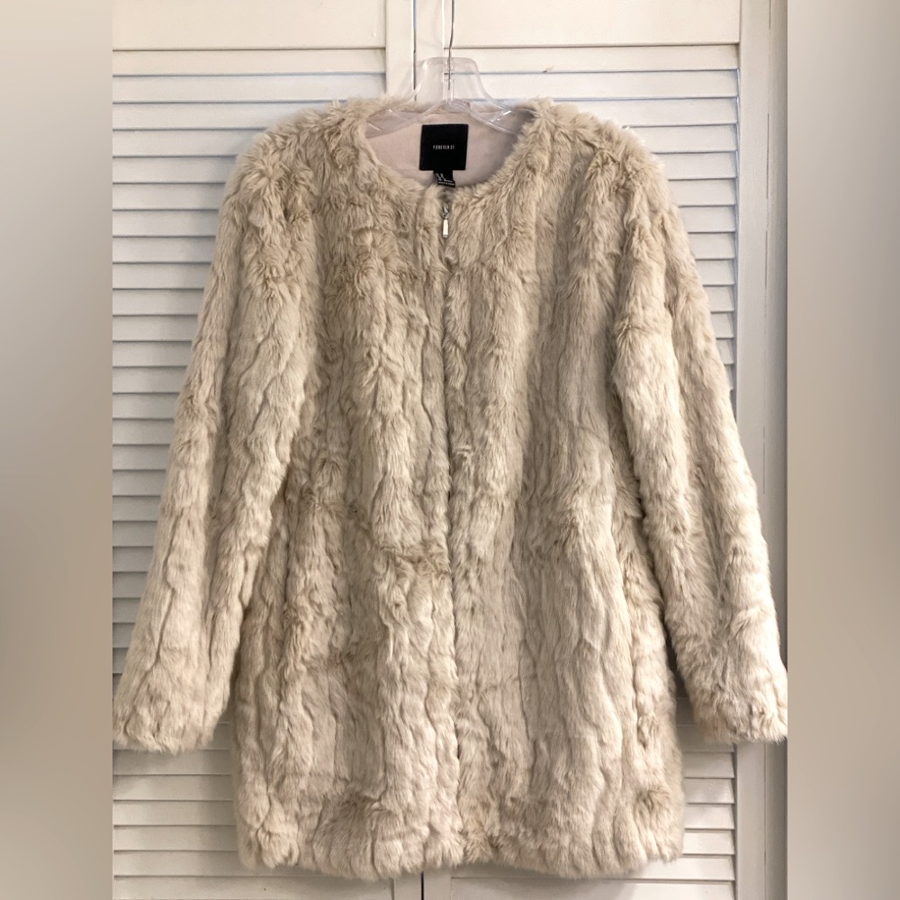 Forever 21 Faux Fur Cream Coat